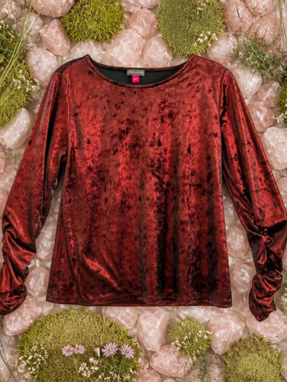 Vince Camuto Burgundy Velvet Long-Sleeve Top